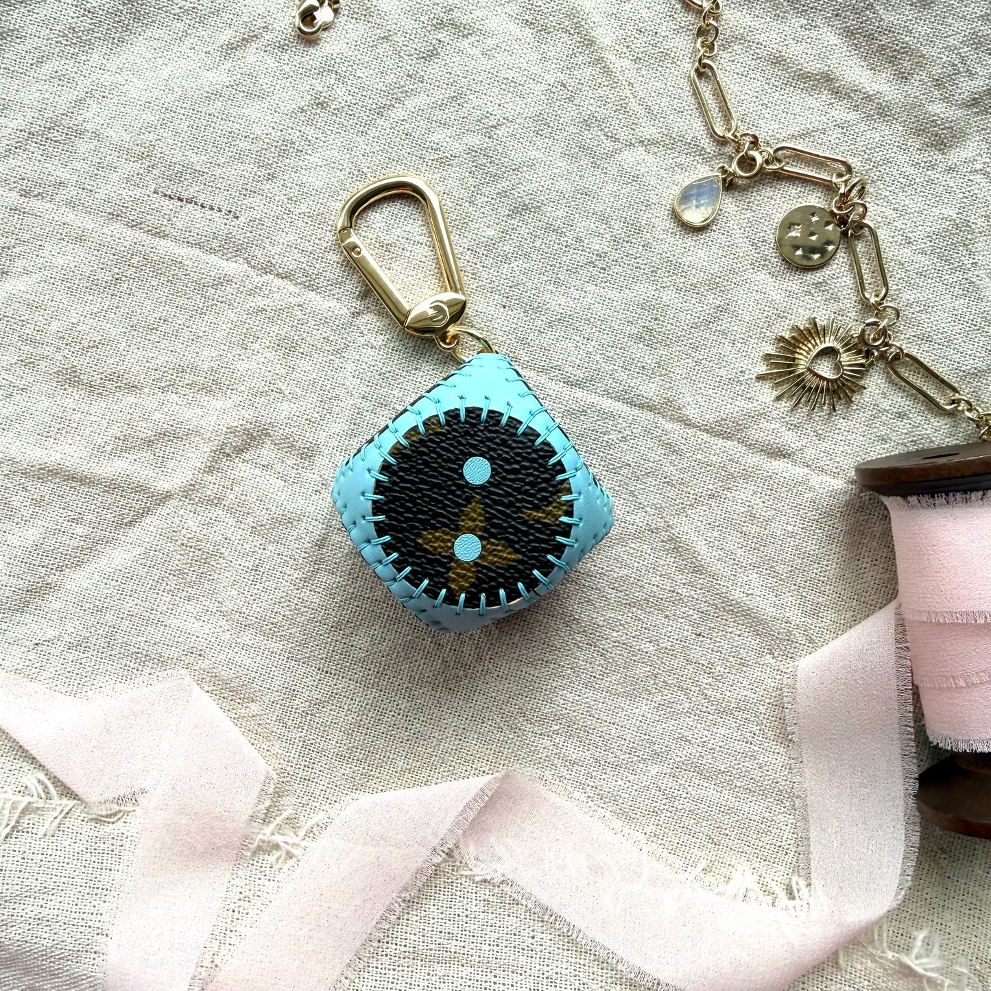 Handmade Luxury Upcycled LV Dice Bag Charm
