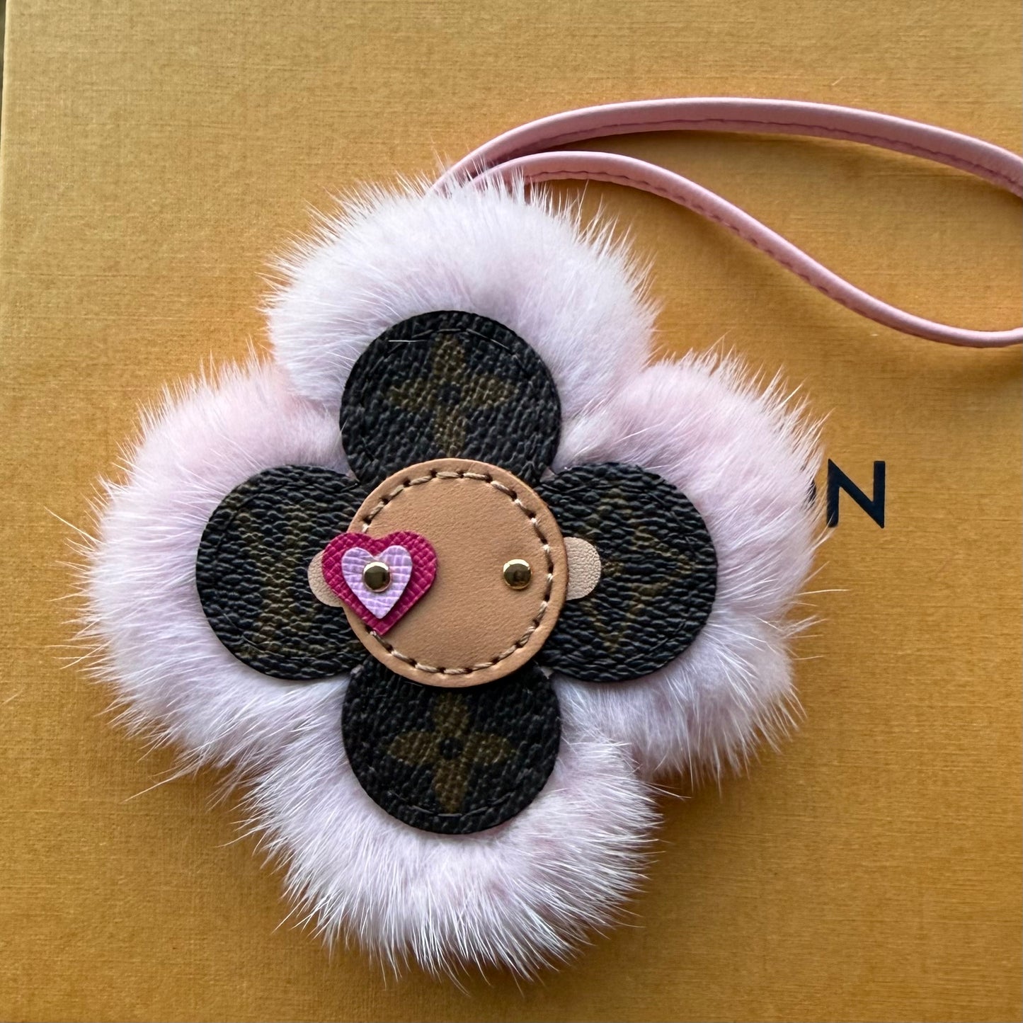 {FLOWERGIRL} Handmade Light Pink Fur + Mono Sunny Doll Bag Charm *Preorder*