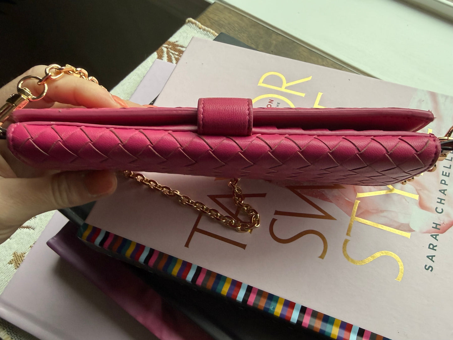 Authentic Preloved Bright Pink Bottega Long Wallet on Chain