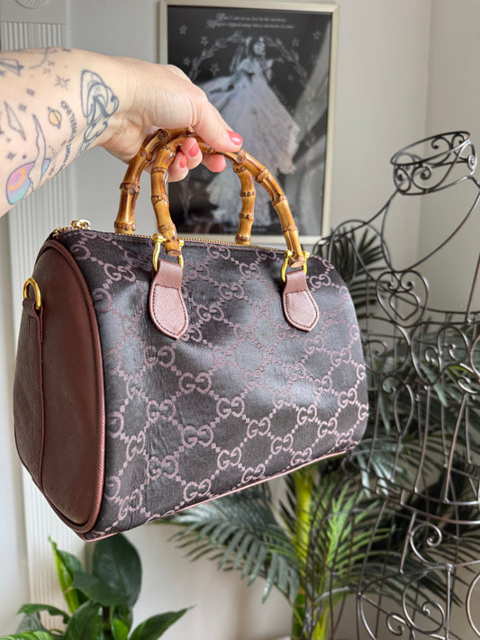 { NEW YORK } Handmade Upcycled Gucci Duster Bamboo Boston Bag