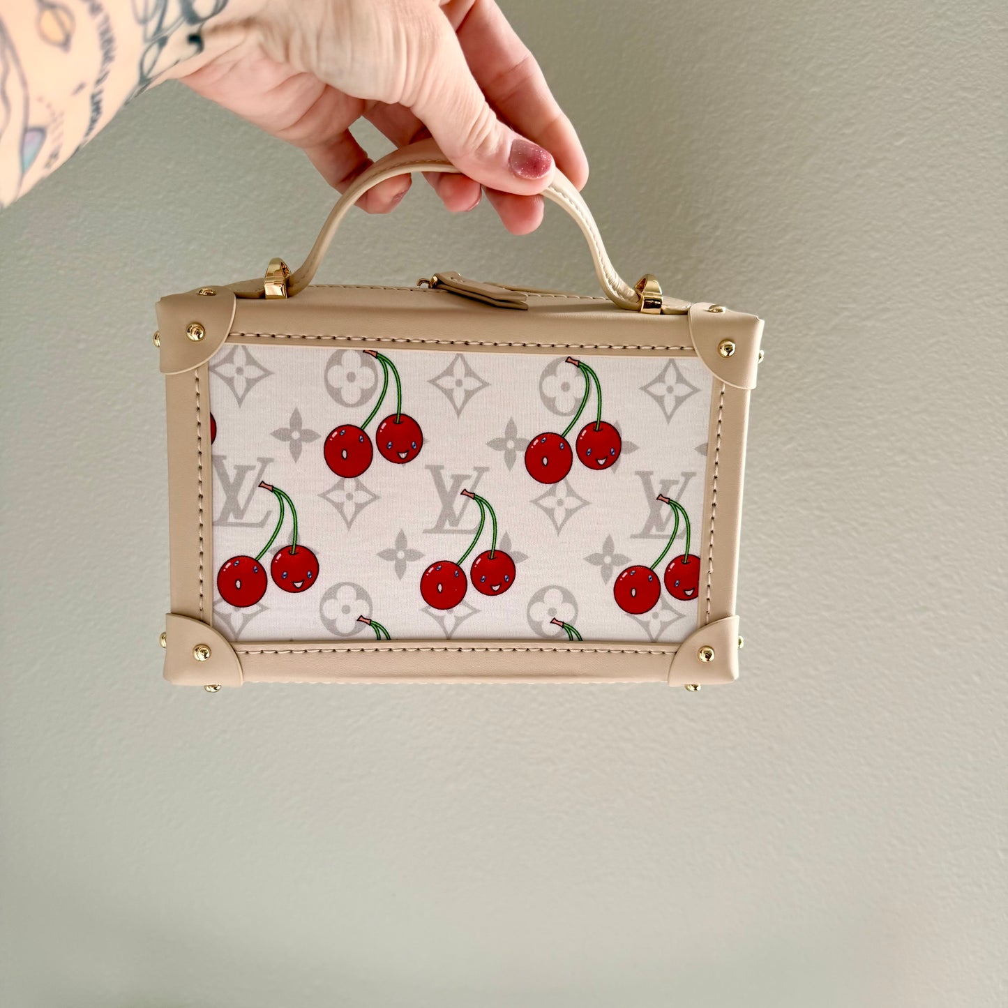 The T&T Trunk Bag || Handmade Upcycled Artisan Luxury Handbag White Cherry Edition