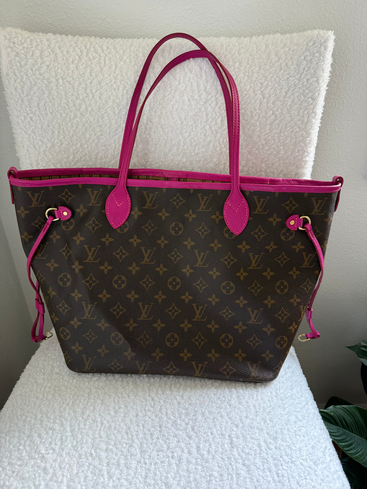 Authentic Preloved Restored Rose Pink Leather LV Neverfull MM