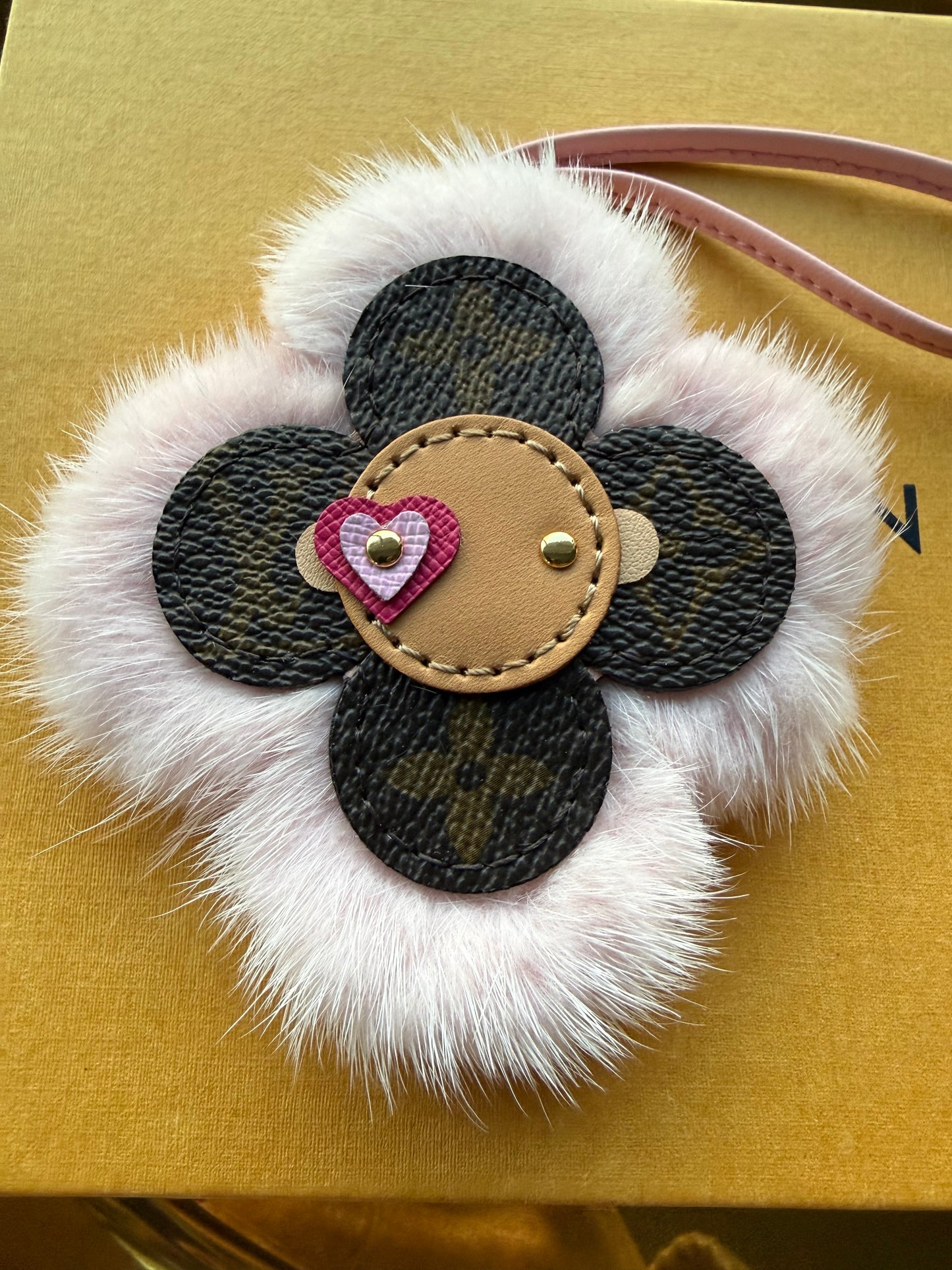 {FLOWERGIRL} Handmade Light Pink Fur + Mono Sunny Doll Bag Charm *Preorder*