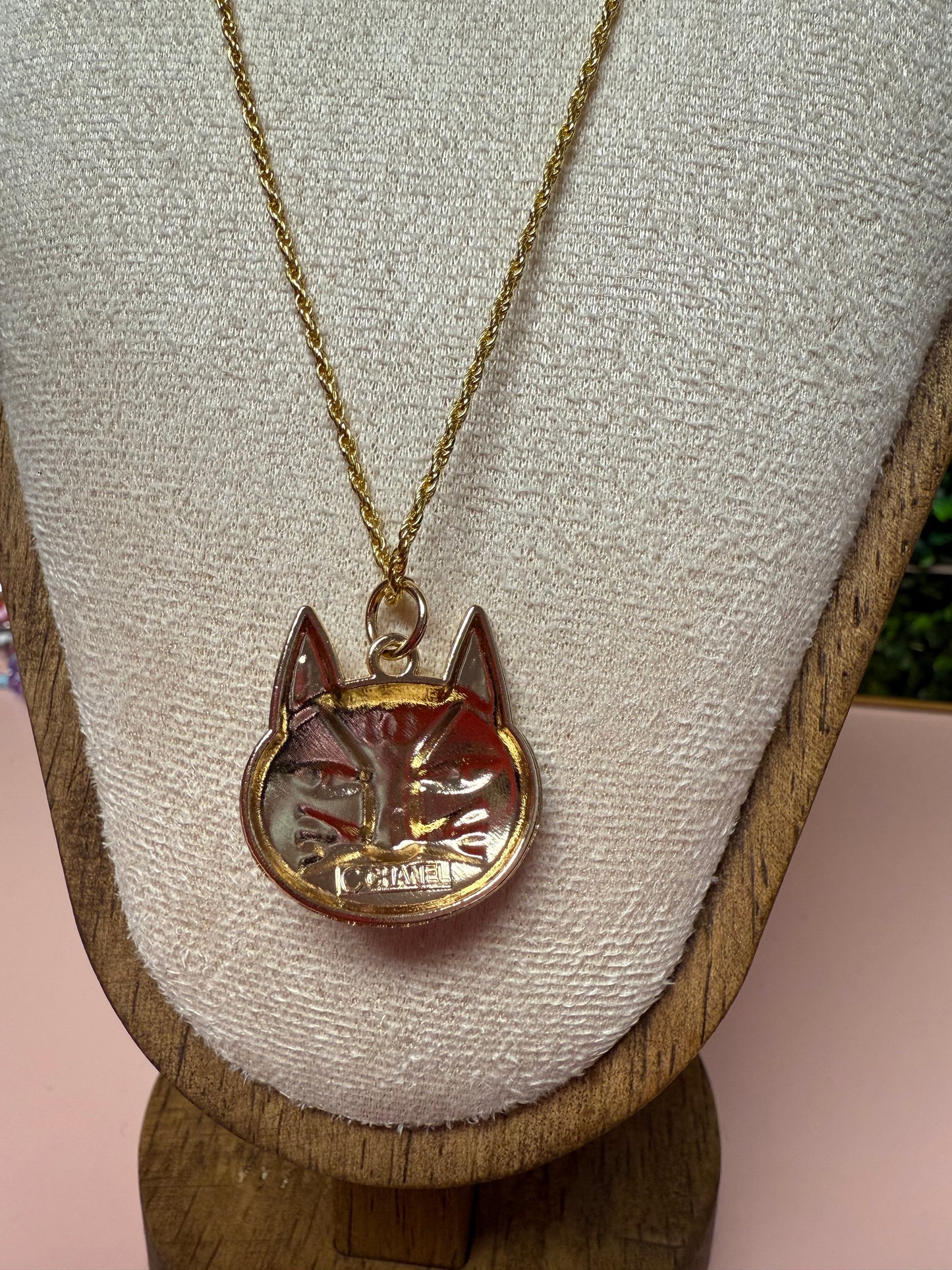 Vintage Upcycled Lux CC Cat Necklace in black