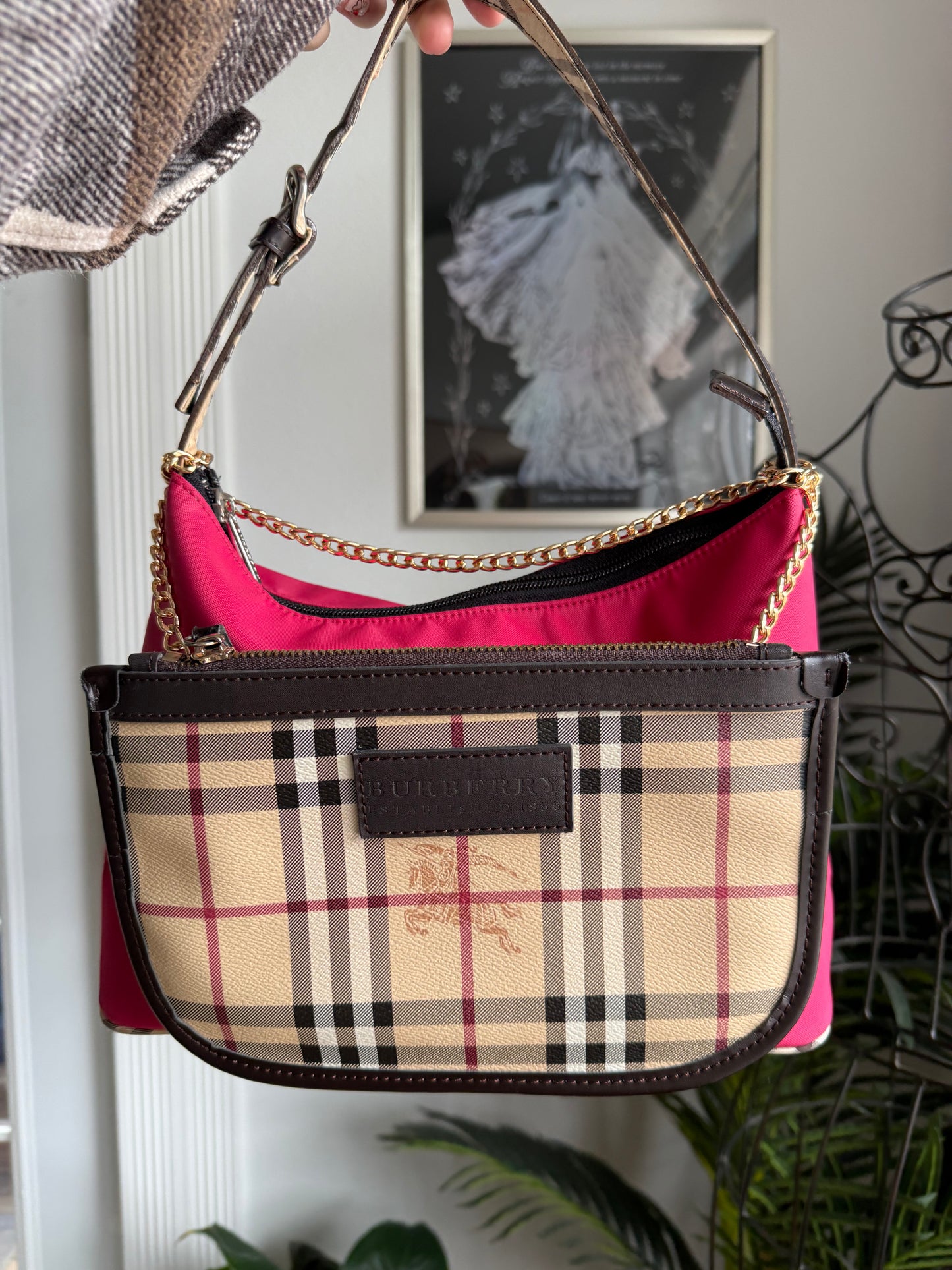 Authentic Preloved Burberry Novacheck Blue Label Pink Nylon Tote with Classic Pouch