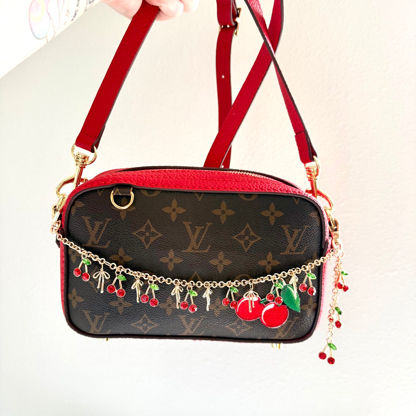 The AMERICANA Crossbody || Handmade Upcycled Luxury Monogram Canvas Cherry Crossbody Bag