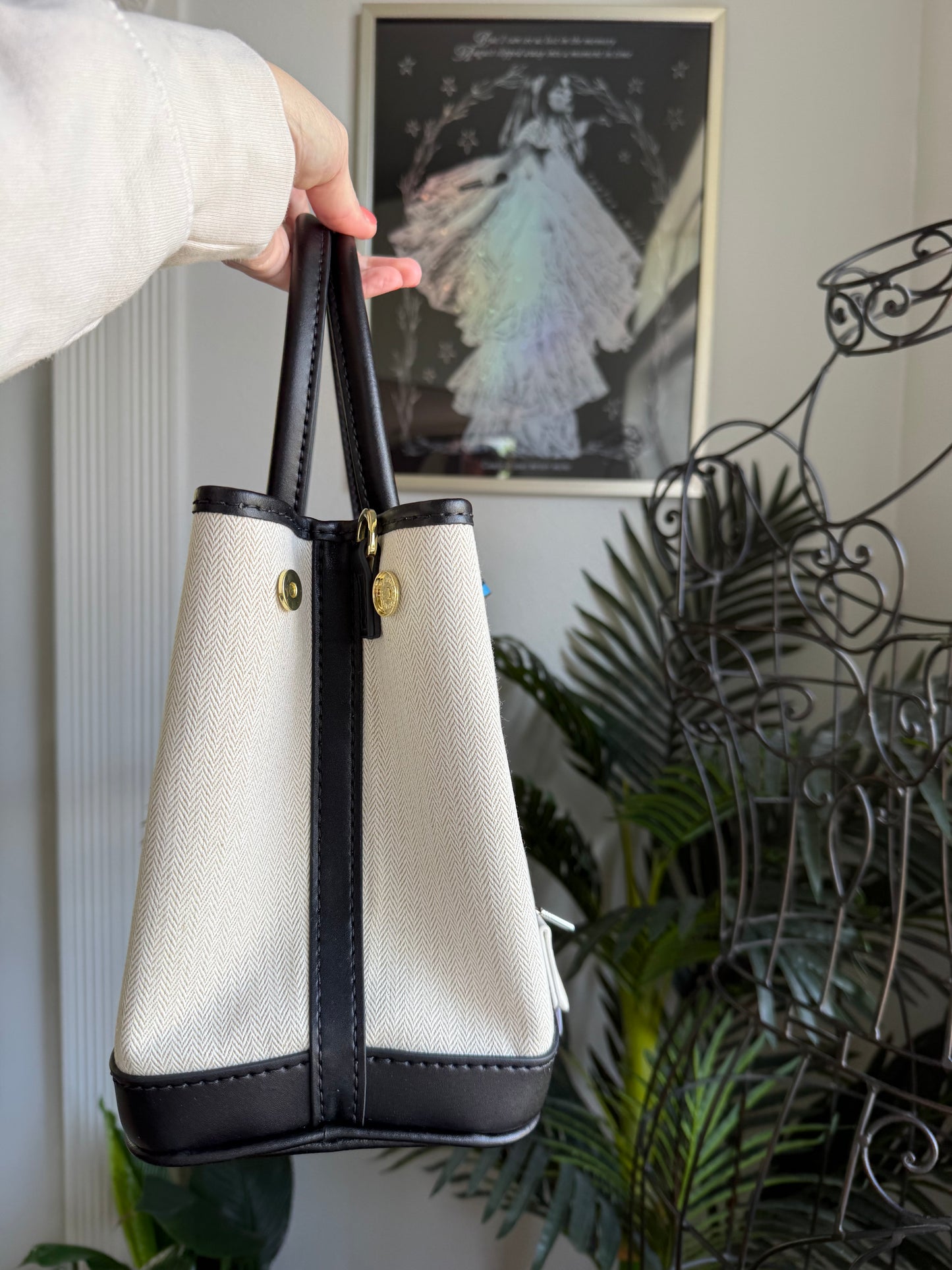 The GARDEN GATE Tote || Coastal Grandma Handmade Upcycled Luxury Carriage Duster Tote with Cream Key Clochette