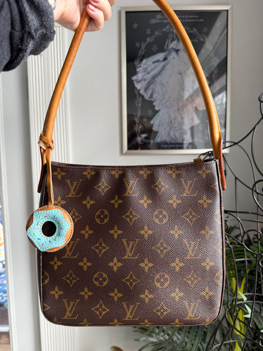 Blue Leather Donut Bag Charm