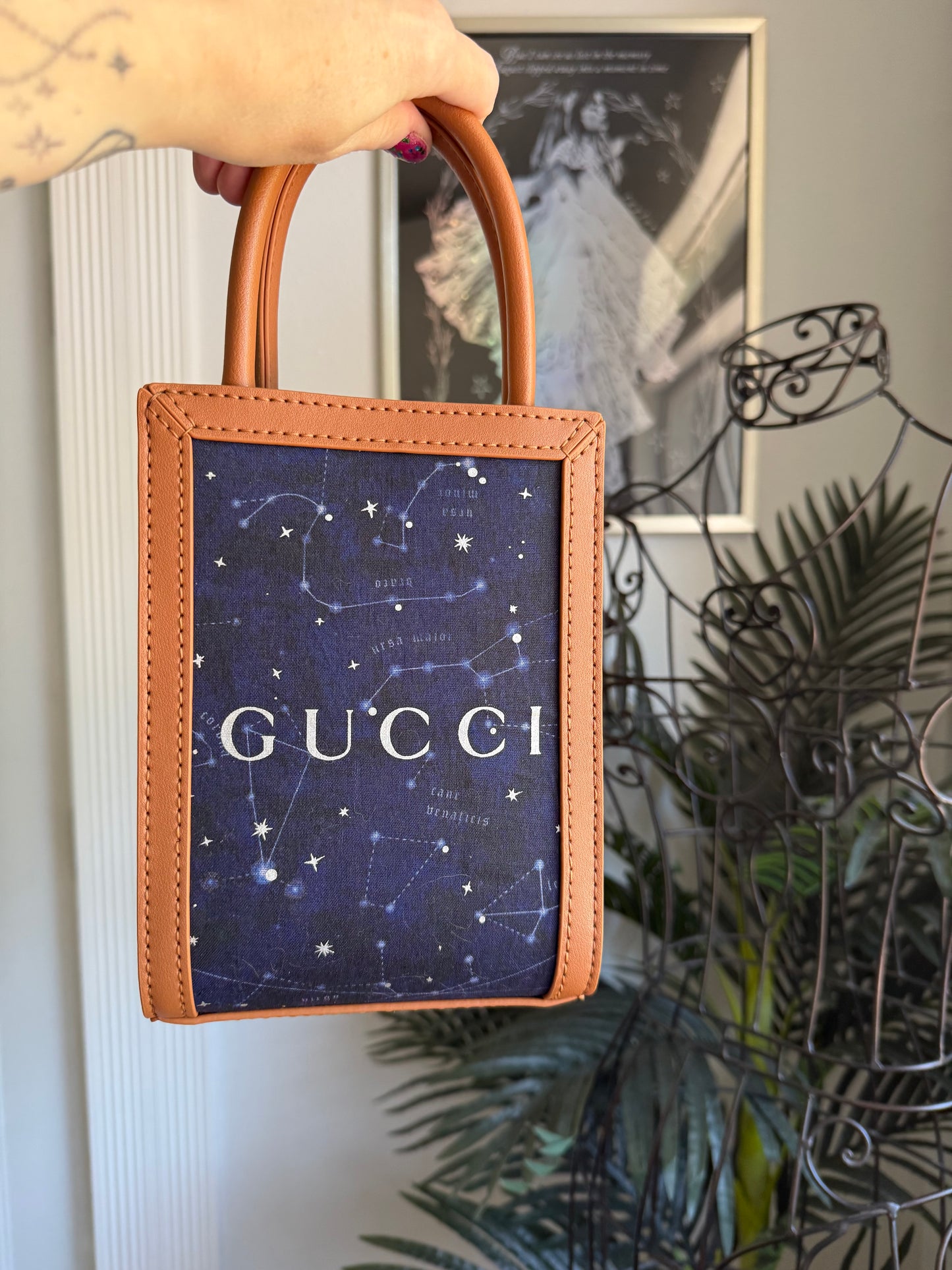 The HONEY Tote || Handmade Upcycled Luxury Navy Gucci Astrology Dusty Bag