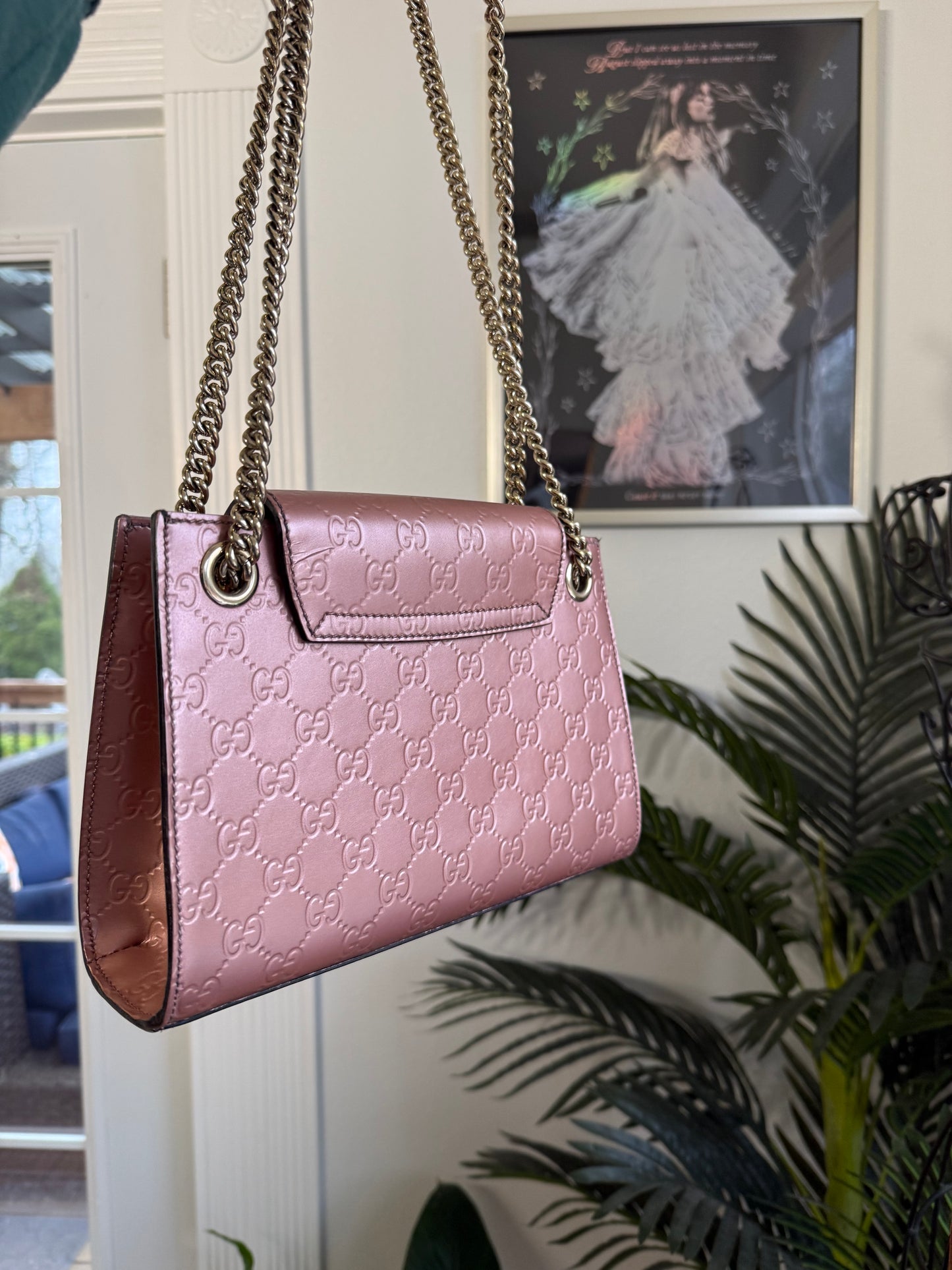 Preloved Authentic Metallic Rose Patent Leather Gucci EMILY Chain Shoulder Bag