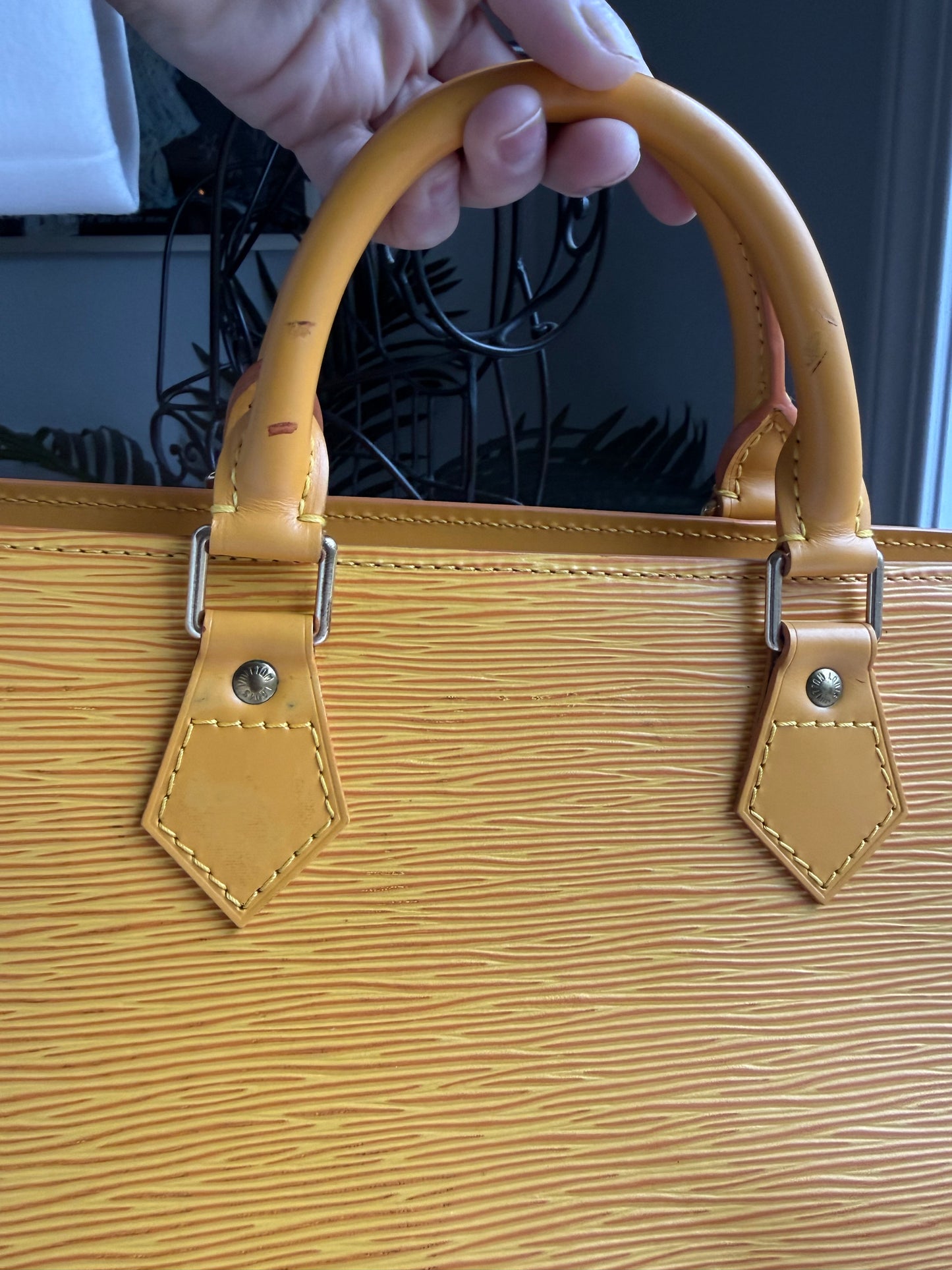 Preloved Authentic Vintage Luxury Statement Piece Iconic 1995 Louis Vuitton Sac Triangle bag in yellow epi leather