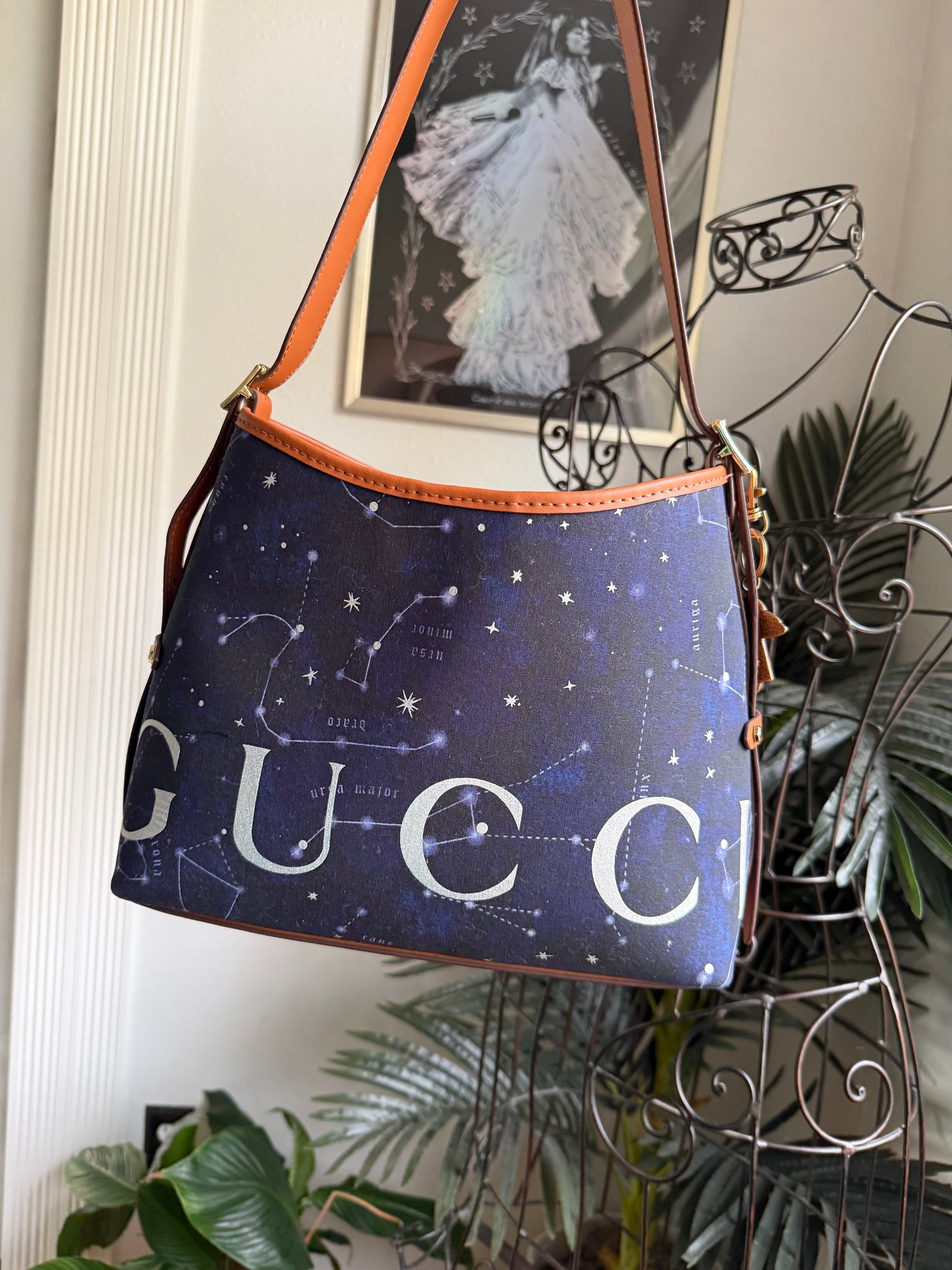 { CLARA } Handmade GG Astronomy Dusty + Tan Leather Hobo Bag
