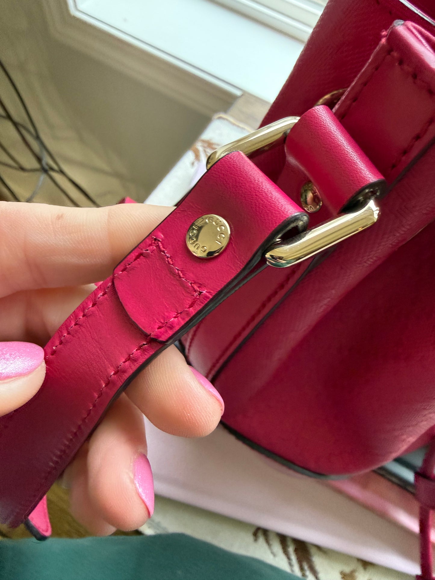 Preloved Authentic Gucci DIAMANTE Leather Bucket bag - Bright Pink