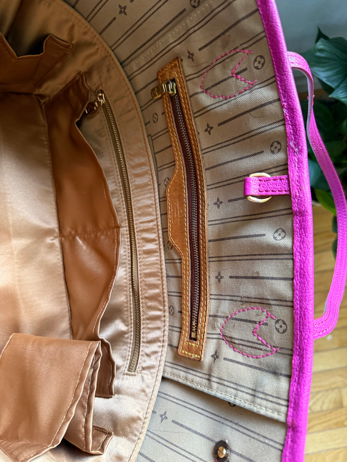 Authentic Preloved Restored Rose Pink Leather LV Neverfull MM