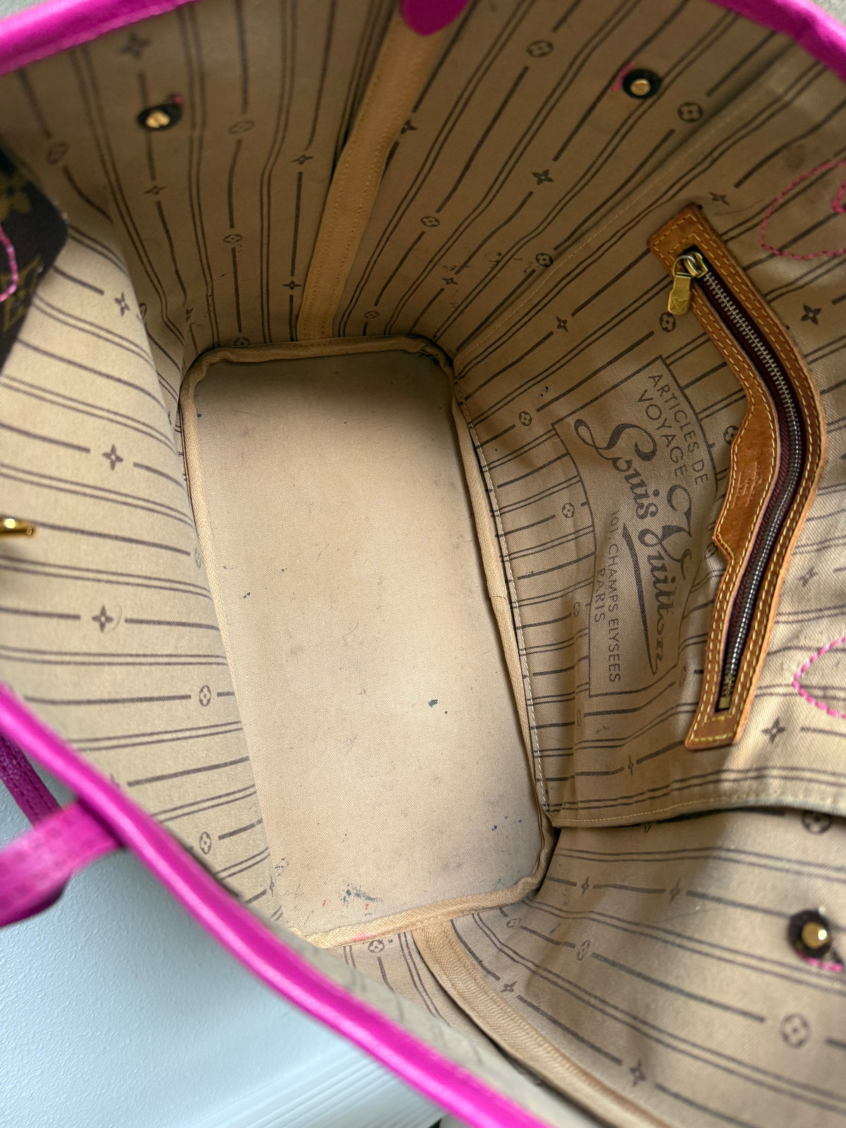 Authentic Preloved Restored Rose Pink Leather LV Neverfull MM