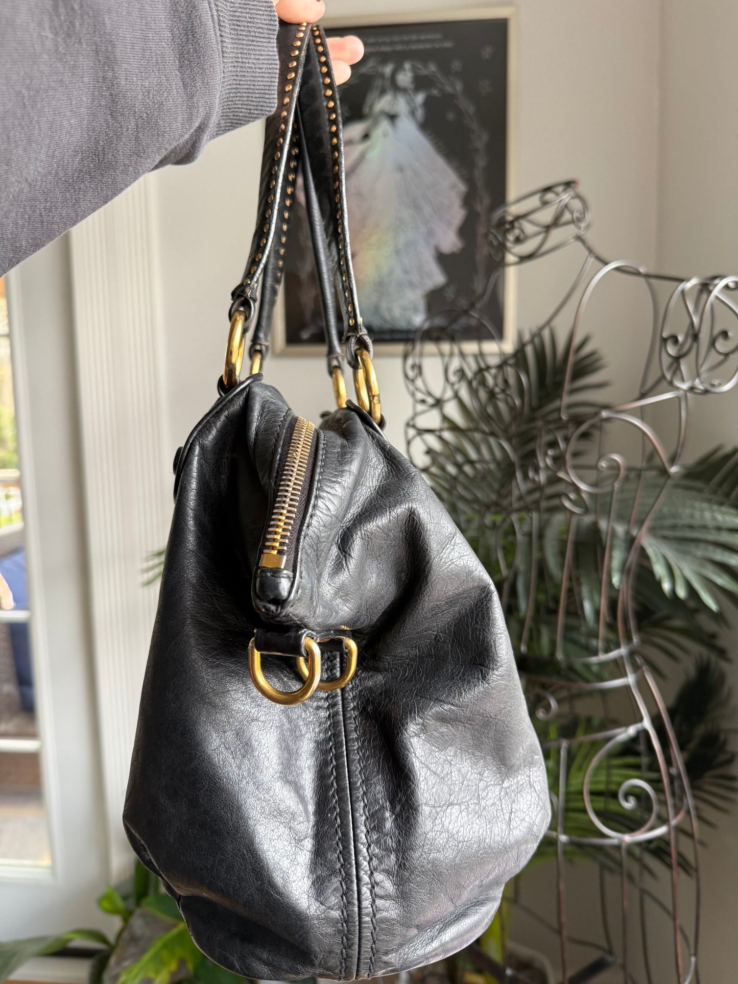 Preloved Authentic Vintage Miu Miu Convertible Tote Vitello Shine Large Black