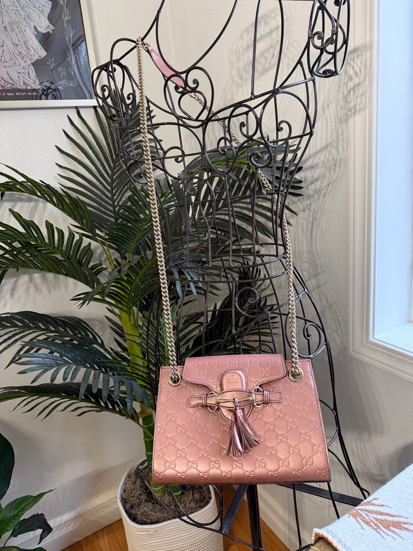 Preloved Authentic Metallic Rose Patent Leather Gucci EMILY Chain Shoulder Bag