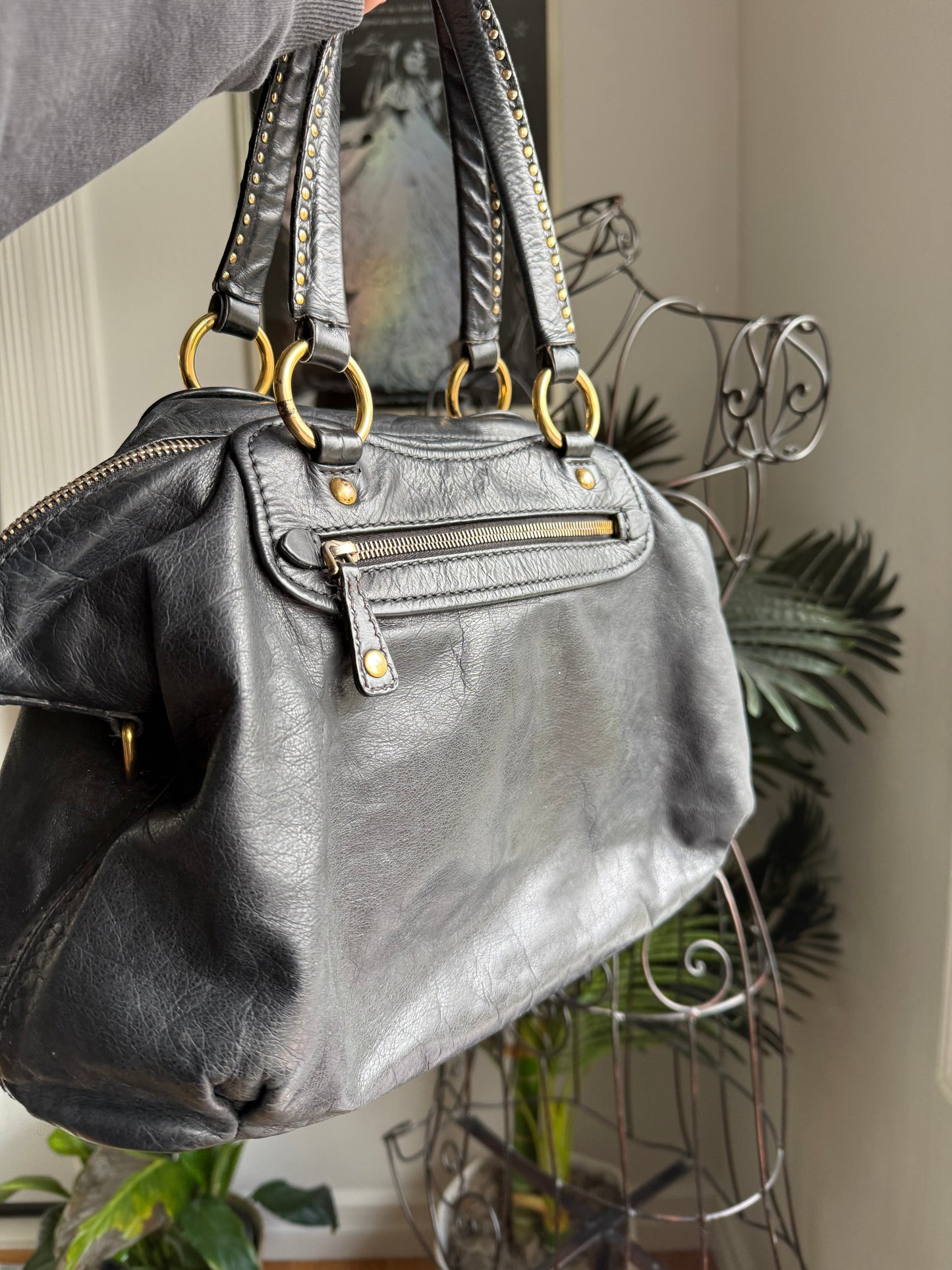 Preloved Authentic Vintage Miu Miu Convertible Tote Vitello Shine Large Black