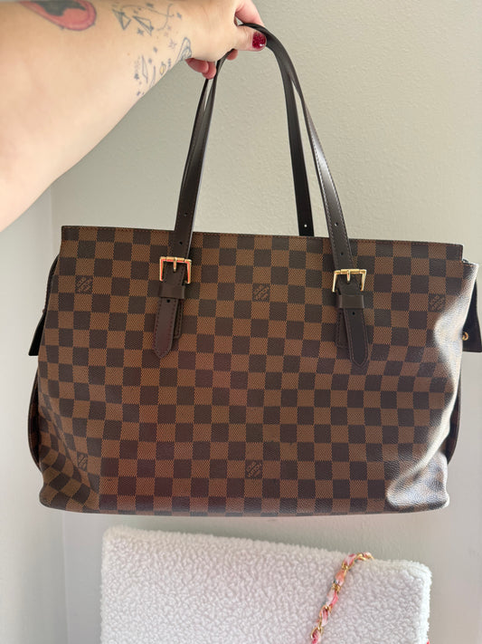 Luxury Authentic Preloved Chelsea Large Shoulder tote in Damier Ebene