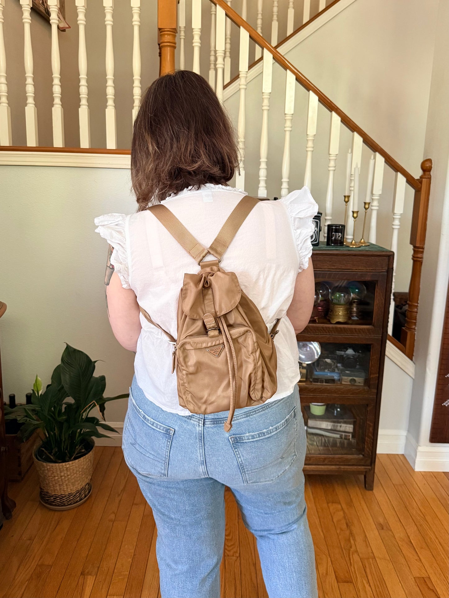 Luxury Authentic Preloved Vintage PRADA Mini Backpack Bag in Khaki