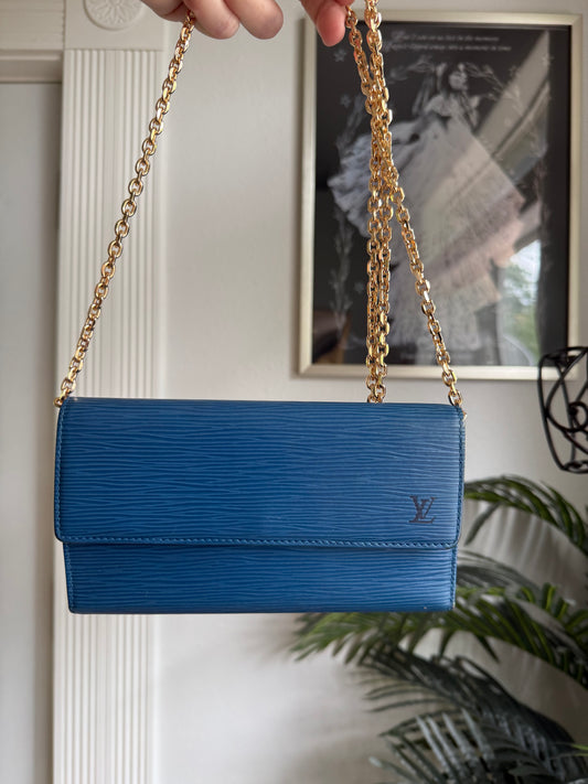Authentic Preloved Vintage LV Continental Wallet on Chain Bag in Blue Epi Leather