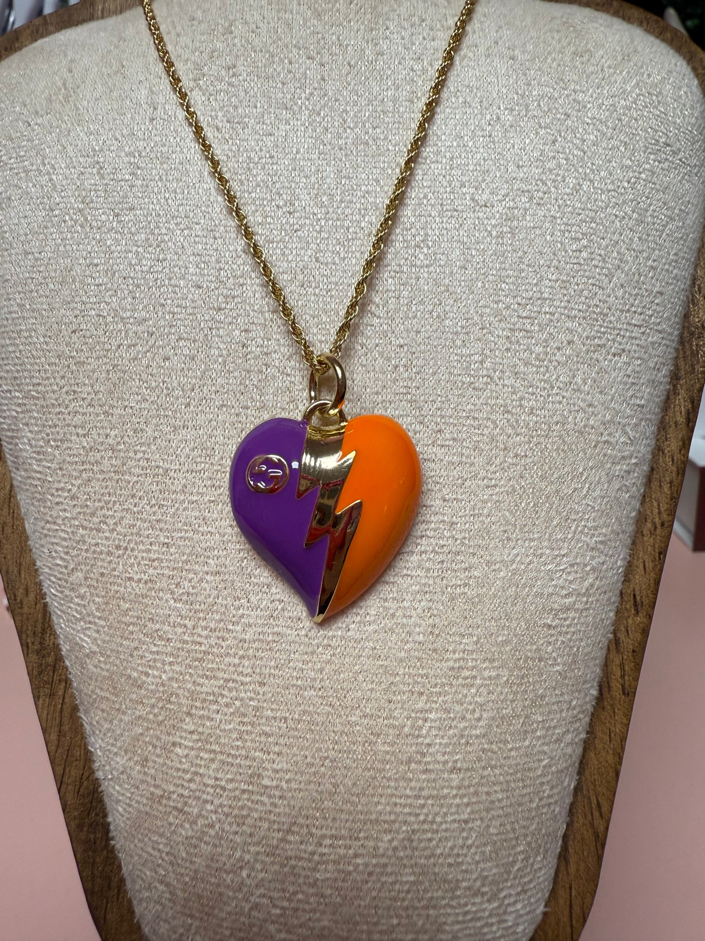 LIGHTNING STRIKES Vintage Upcycled Lux GG Charm Necklace in Orange + Purple