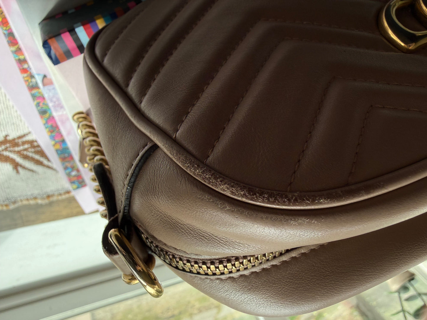Authentic Preloved Calfskin Classic Matelasse Small GG Marmont Chain Shoulder Bag in Porcelain Rose