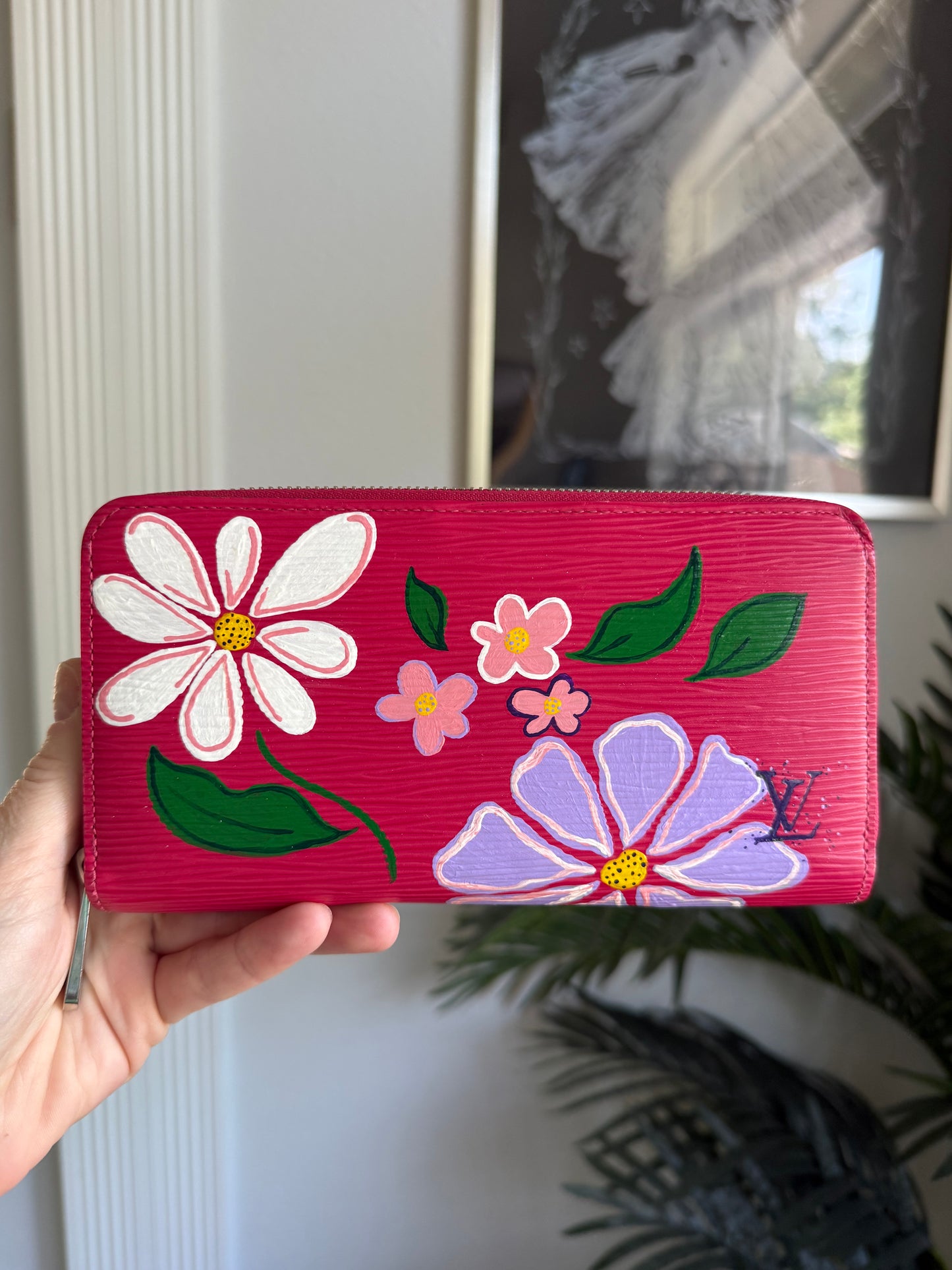 GARDEN GATE || Authentic Preloved Handpainted LV Long Zippy Wallet in Bright Pink Epi Leather