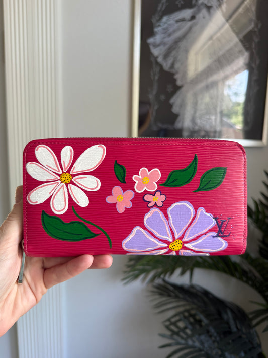 SOLD * GARDEN GATE || Authentic Preloved Handpainted Long Zippy Wallet in Bright Pink Leather
