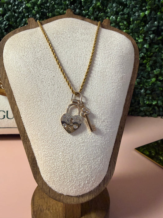 Vintage Upcycled Lux CC Heart lock + Key Necklace