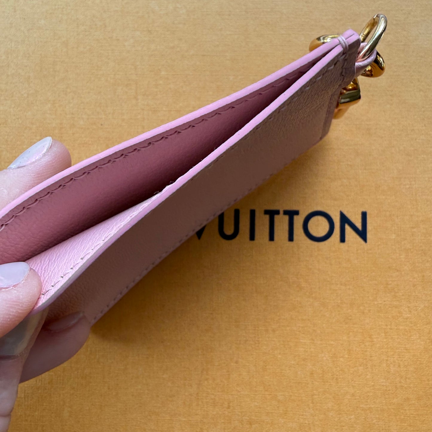 {HOLIDAY} Handmade Light Pink Leather + Mono Keychain Card Wallet