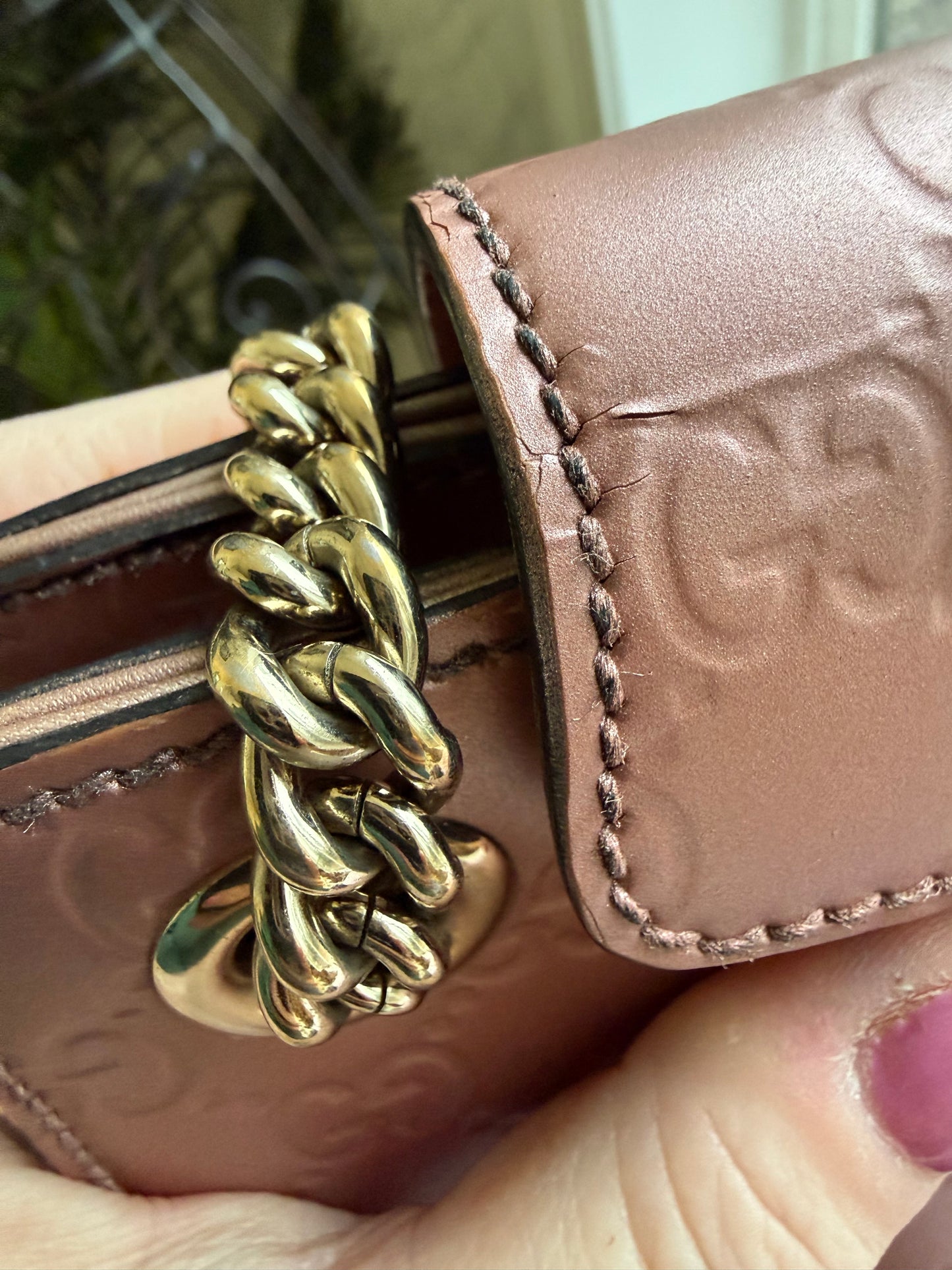 Preloved Authentic Metallic Rose Patent Leather Gucci EMILY Chain Shoulder Bag