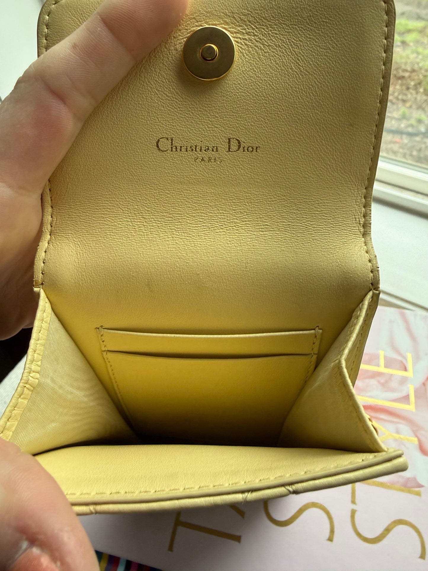 Authentic Preloved Christian Dior Caro Phone Holder with Chain in beige calfskin