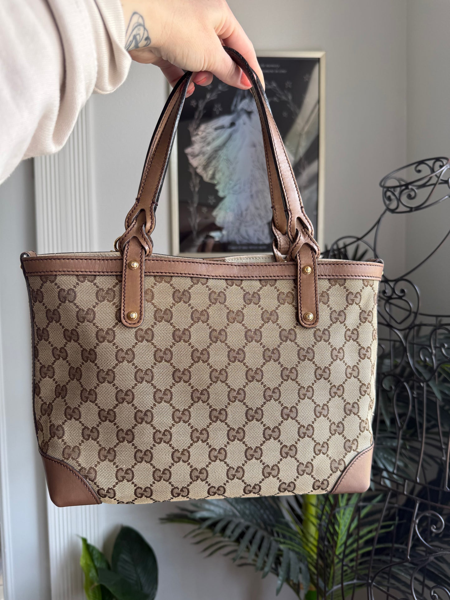 Authentic Preloved Gucci Canvas Craft Tote with Pouch