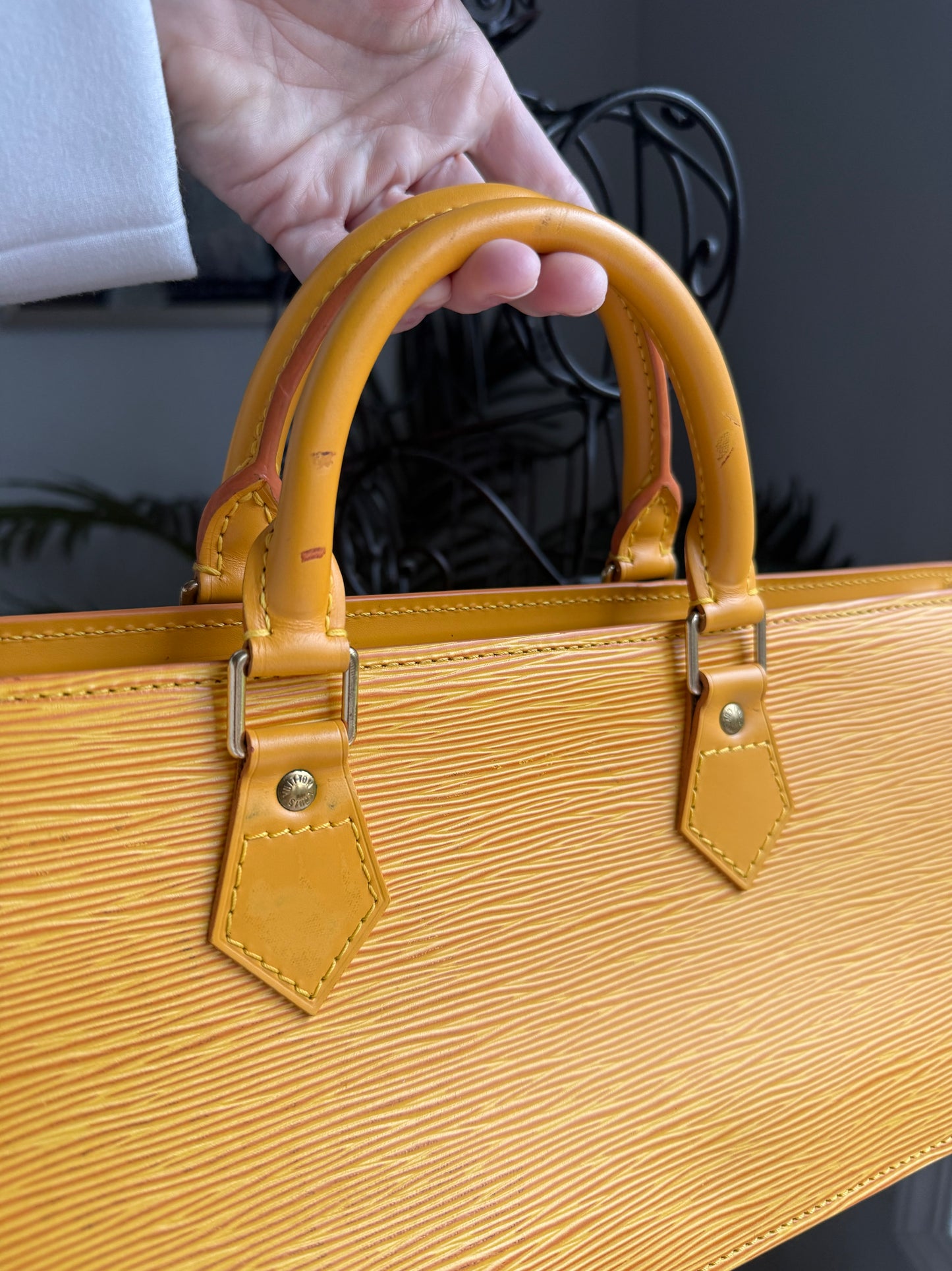Preloved Authentic Vintage Luxury Statement Piece Iconic 1995 Louis Vuitton Sac Triangle bag in yellow epi leather