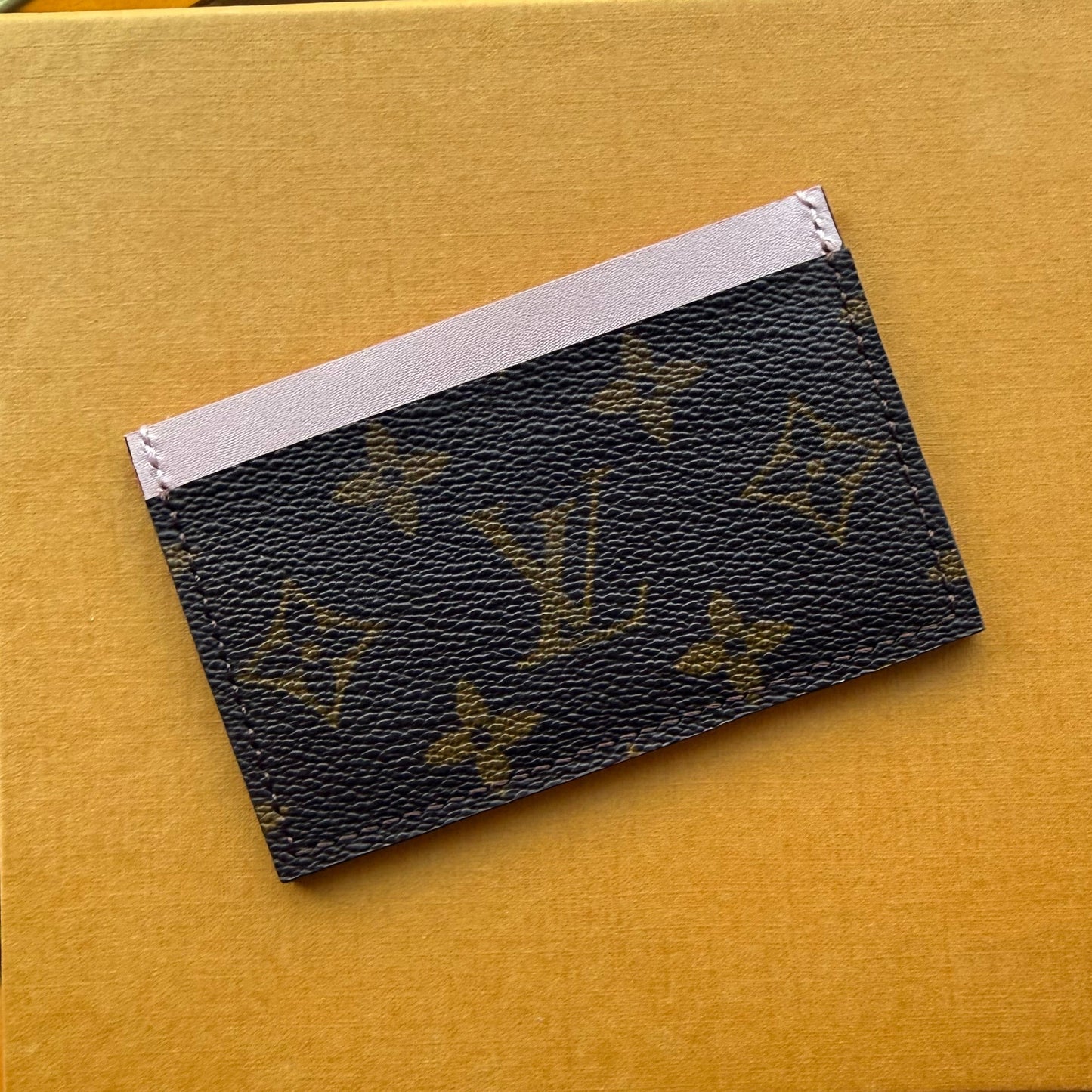 BEJEWELED Handmade Pink Shimmer Leather + Mono Mini Slip Wallet