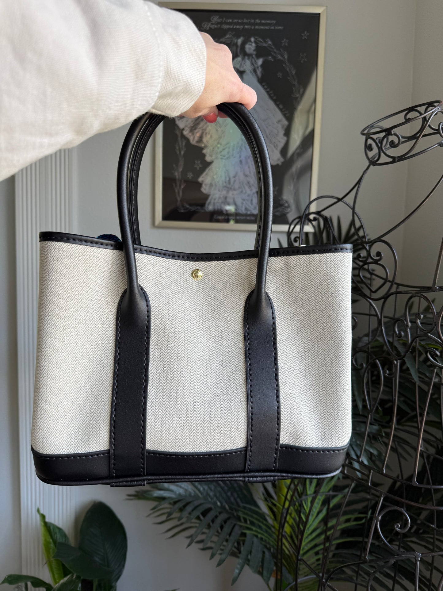 The GARDEN GATE Tote || Coastal Grandma Handmade Upcycled Luxury Carriage Duster Tote with Cream Key Clochette