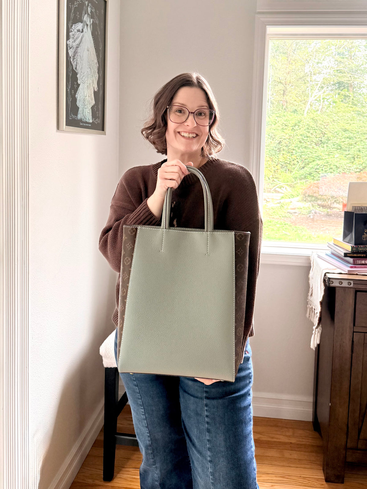 Handmade Upcycled Mono Vertical Tote