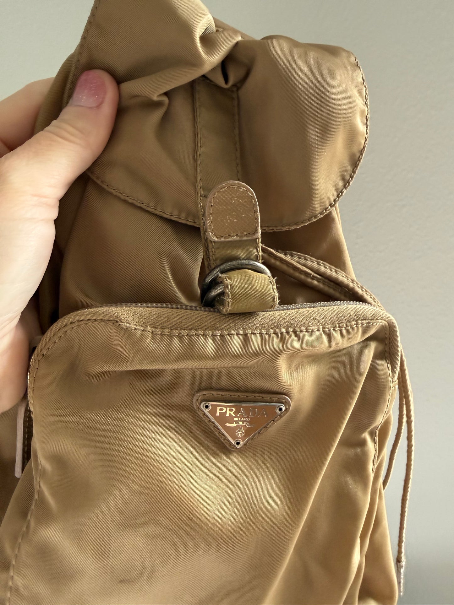 Luxury Authentic Preloved Vintage PRADA Mini Backpack Bag in Khaki