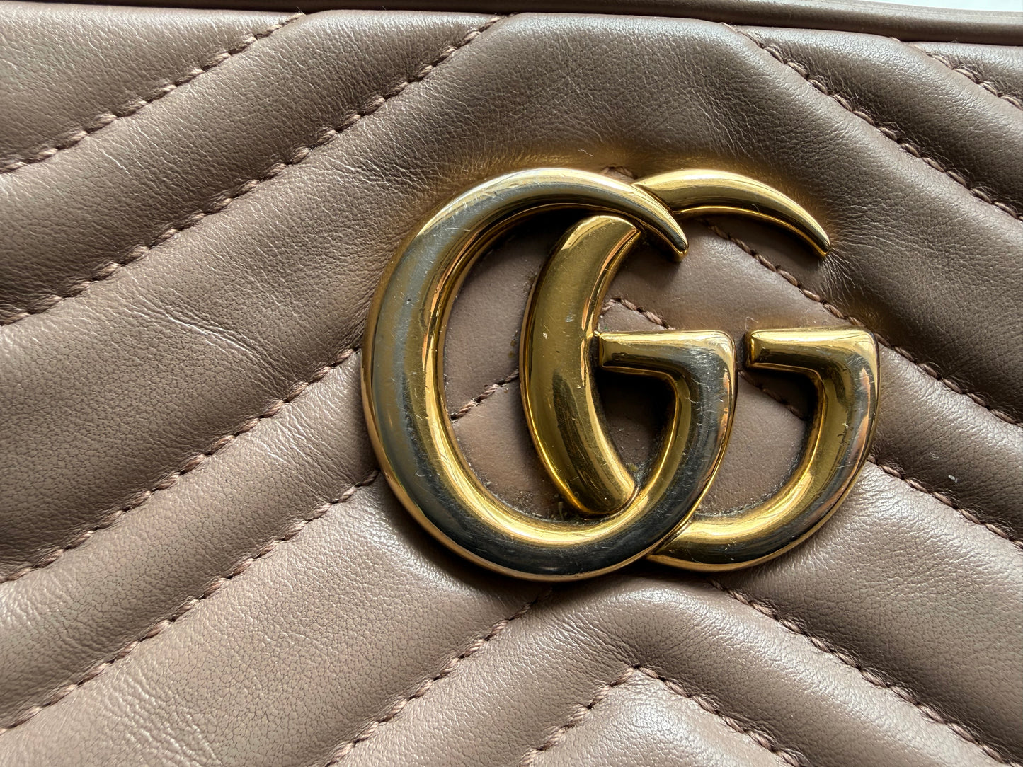 Authentic Preloved Calfskin Classic Matelasse Small GG Marmont Chain Shoulder Bag in Porcelain Rose