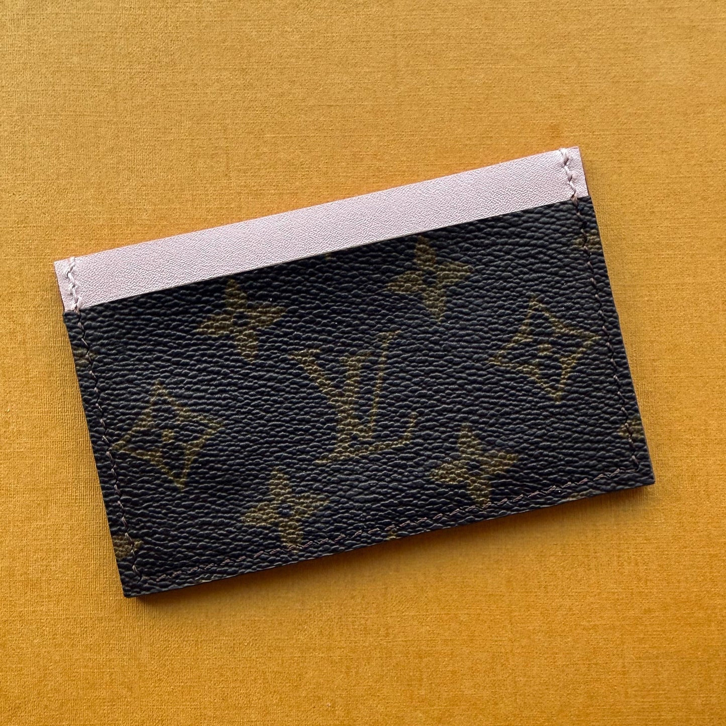 BEJEWELED Handmade Pink Shimmer Leather + Mono Mini Slip Wallet