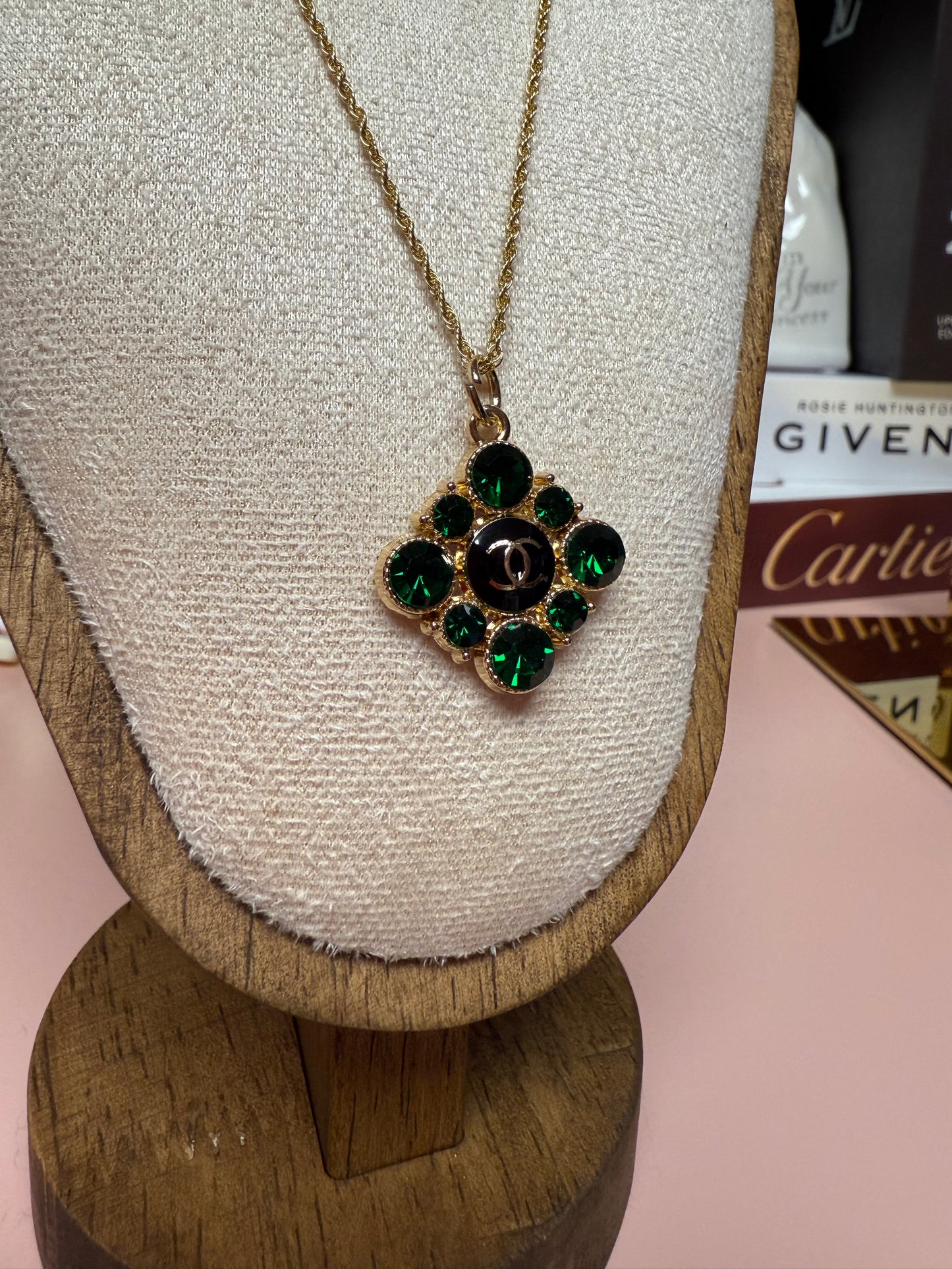 IVY Vintage Upcycled Lux CC Charm Necklace in Green