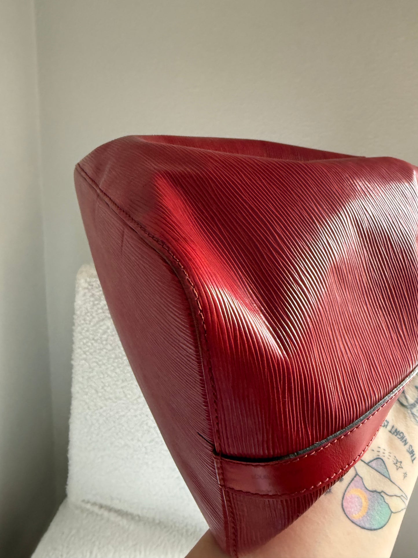 Authentic Preloved Vintage Reimagined Louis Vuitton Petit Noe in Red Epi Leather