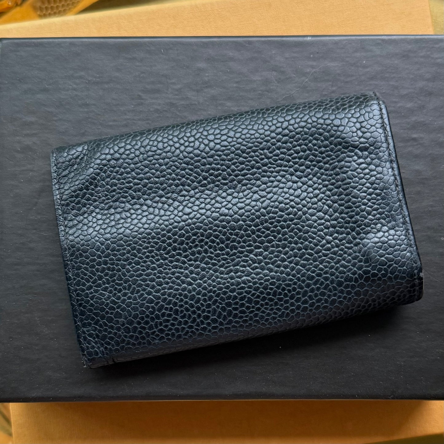 Authentic Preloved Vintage CC 4 Key Wallet in Black Caviar Leather