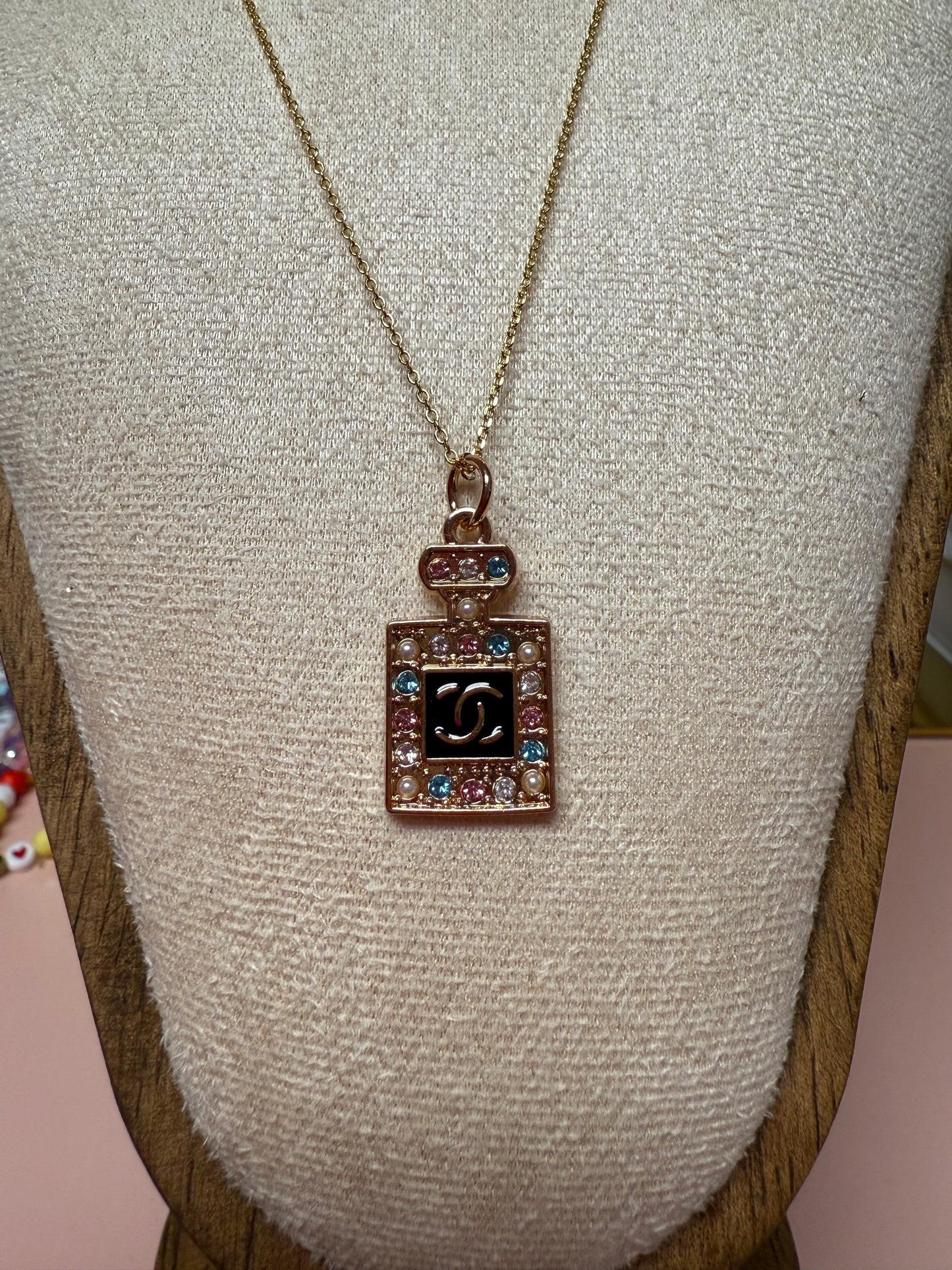 THE ILLICIT AFFAIR Vintage Upcycled Lux CC Charm Necklace in black