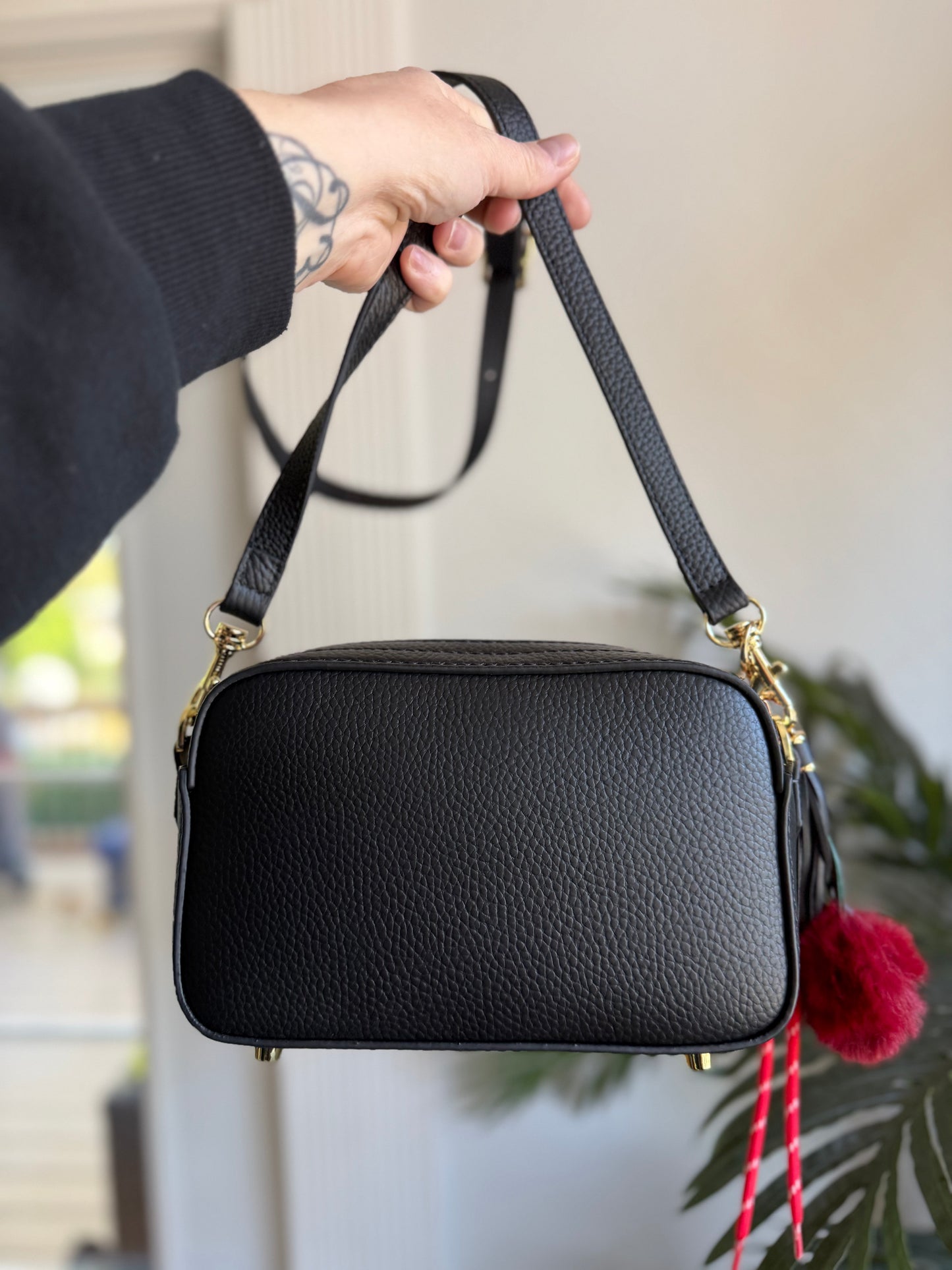 CHERRY LIPSTICK Handmade Mono and Leather Crossbody Bag