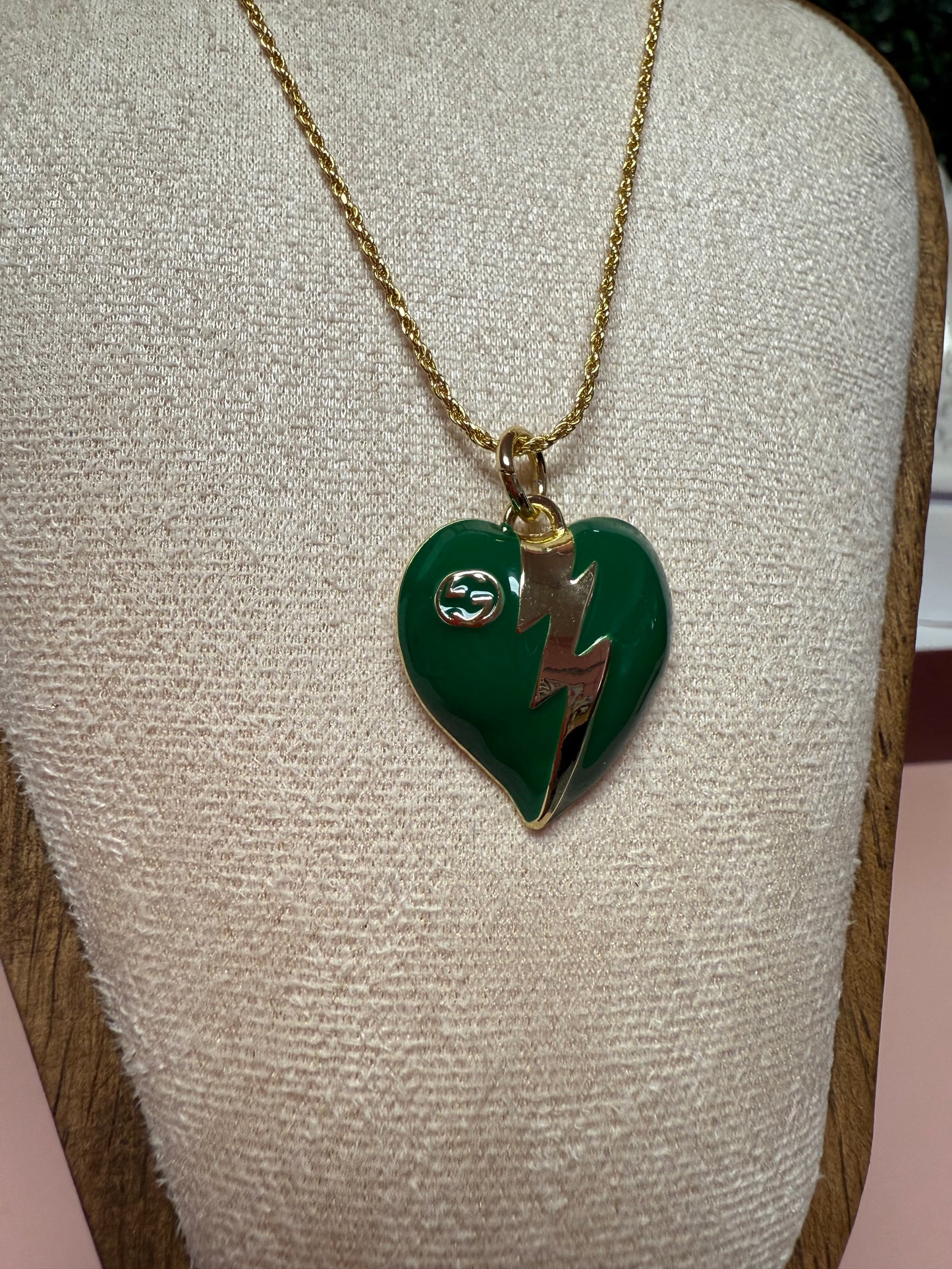 LIGHTNING STRIKES Vintage Upcycled Lux GG Charm Necklace in Green