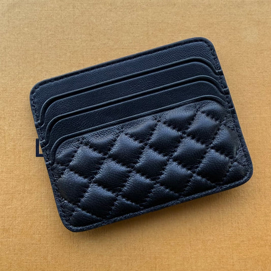 Quilted Lambskin Leather Card Slip Wallet - Black