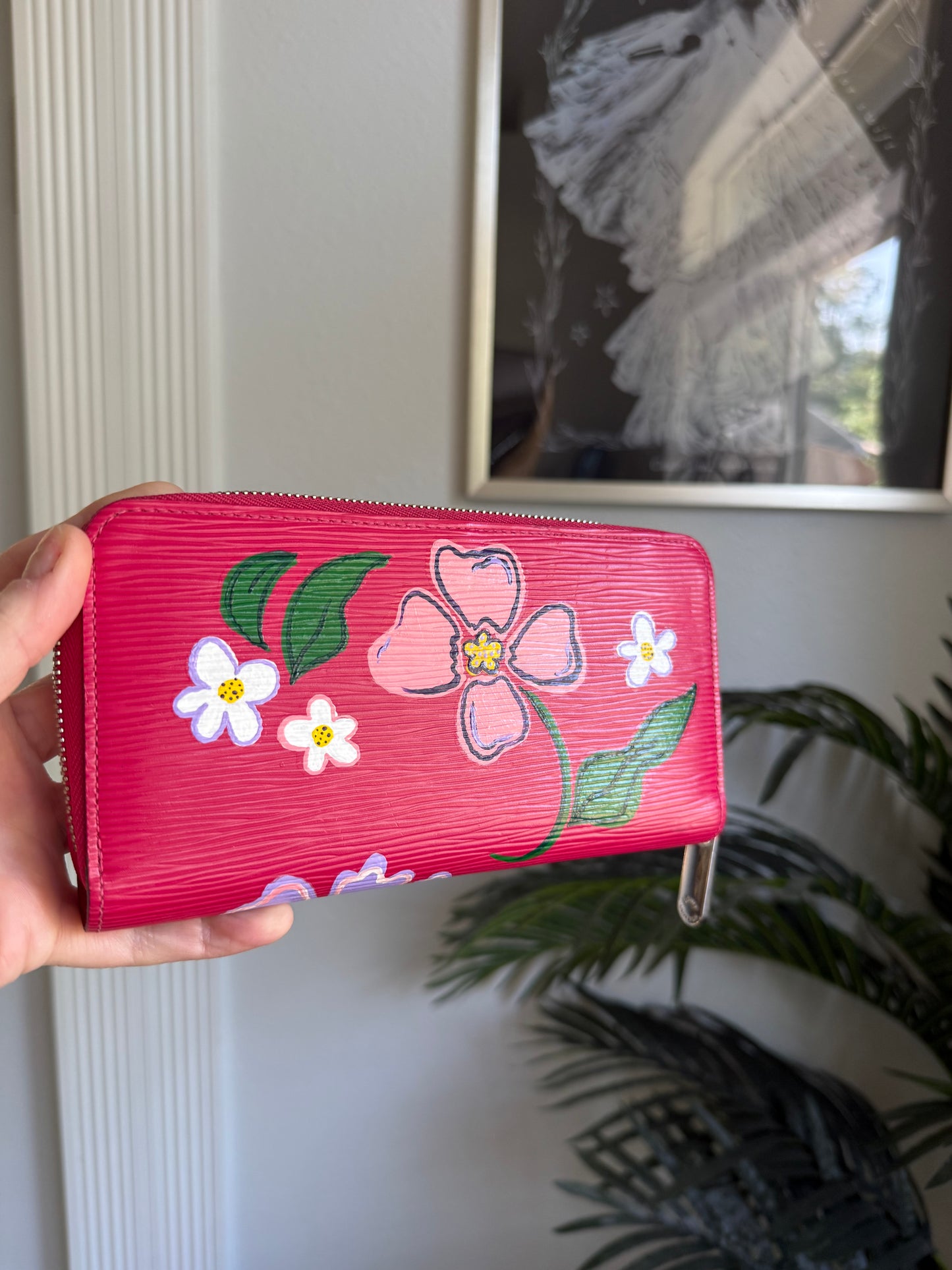 GARDEN GATE || Authentic Preloved Handpainted LV Long Zippy Wallet in Bright Pink Epi Leather