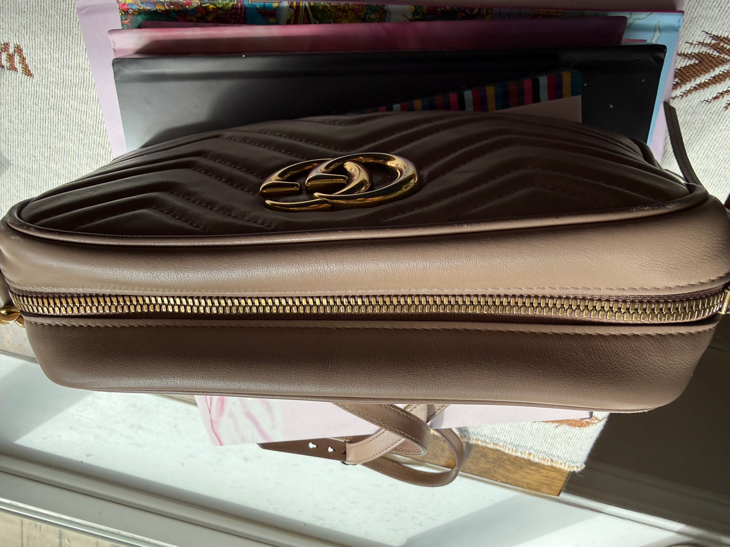Authentic Preloved Calfskin Classic Matelasse Small GG Marmont Chain Shoulder Bag in Porcelain Rose